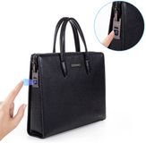 LEATHER HYPE Obsidian Leren Laptoptas met Vingerafdrukslot – Anti-Diefstal Aktetas 15,6 inch – Zwart