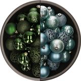 Bellatio Decorations Boules de Noël mélange - 74 pièces - vert foncé et bleu glacier - 6 cm - plastique
