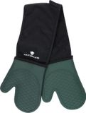 KITCHENCRAFT MASTERCLASS MasterClass Silicone Ovenwanten, hittebestendige wanten met katoenen vulling, dubbelzijdige antislip handschoenen voor koken en bakken, BPA-vrij, zwart/hunter groen