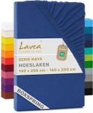 Lavea® Hoeslaken 140-160x200cm 100% Katoen – Hoge Hoek 35 cm voor Dikke Matrassen – met Elastiek Rondom in Jersey – voor Boxspring – Koningsblauw