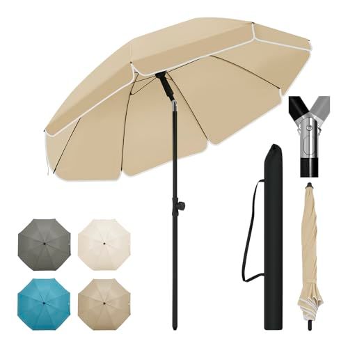 WOLTU Parasol voor buiten, strandparasol, kantelfunctie en in hoogte verstelbaar, parasol voor balkon, terras, strand, markt, uv-bescherming, opbergtas, φ155 cm, taupe