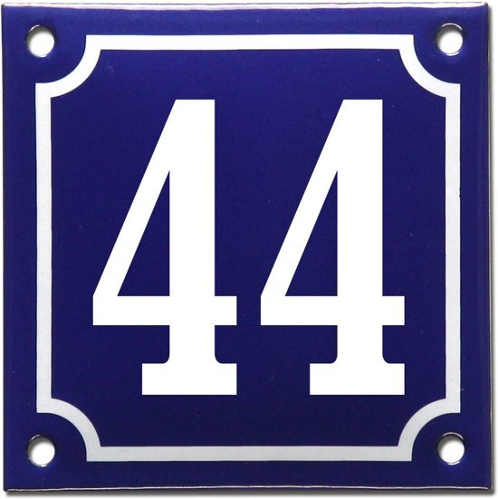 EmailleDesignÂ® Emaille huisnummer blauw/wit nr. 44