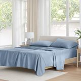Comfort Spaces 100% katoenen lakenset ademend, lichtgewicht, zacht met 35,6 cm elastische zak past tot 16 inch matras, comfortabel beddengoed voor het hele seizoen, bijpassende kussensloop, Queen Blue