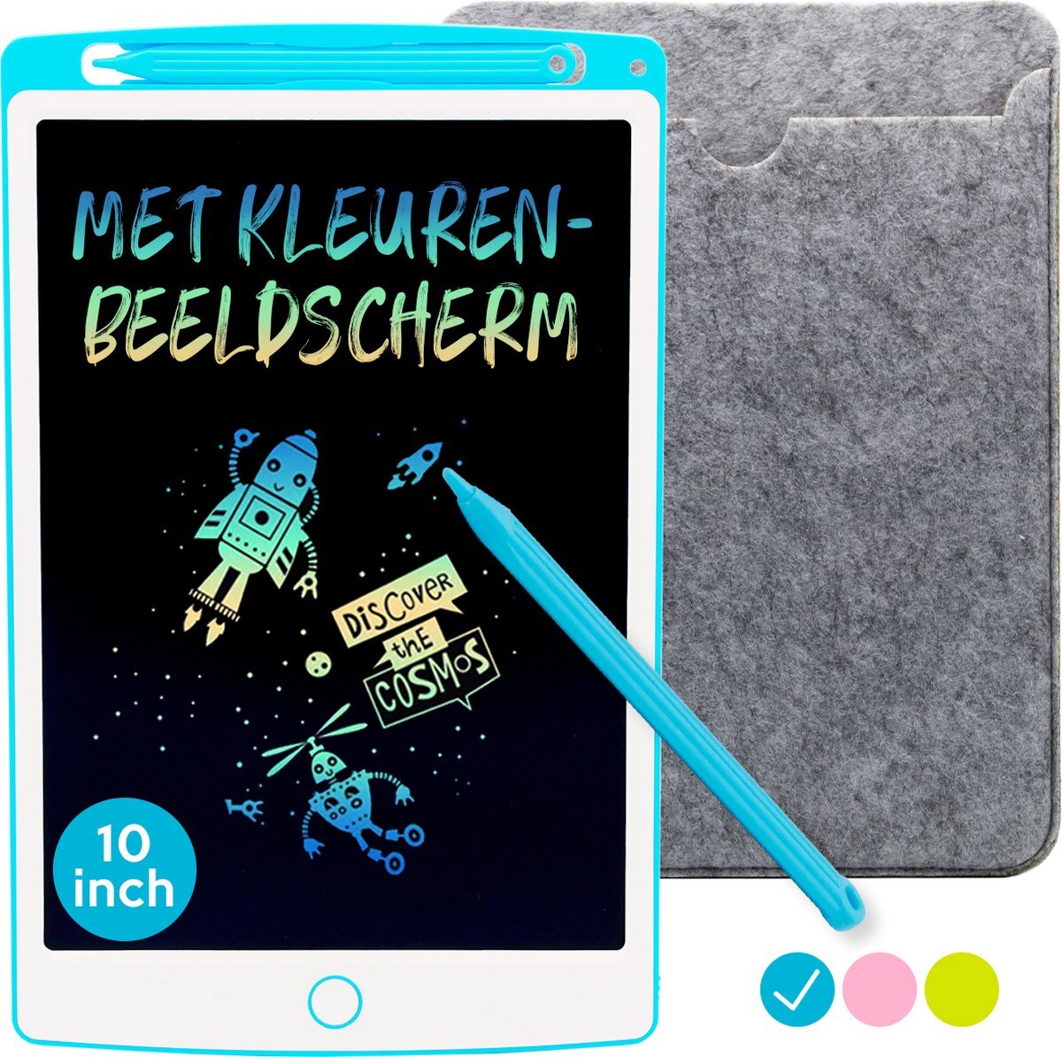 Must-Have for Kids LCD Tekentablet Kinderen "Blauw" 10 inch - Kleurenscherm - Incl. Hoesje & Extra Pen - Speelgoed Jongens & Meisjes - Kids Tablet - Schrijfbord - Grafische Tablet - Teken Ipad