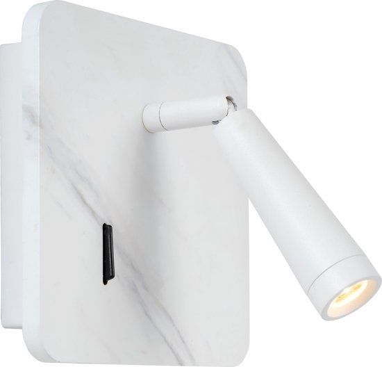 Lucide OREGON - Bedlamp / Wandlamp - LED - 4W - 3000K - Wit - Met USB