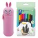 MARKY potloodetui in emoji-design in roze, zachte en slijtvaste silicone, incl. 10 STAEDTLER triplus fineliners 334, driehoekig, superfijne punt, ong. 0,3 mm, gemaakt van 97% gerecycleerd materiaal