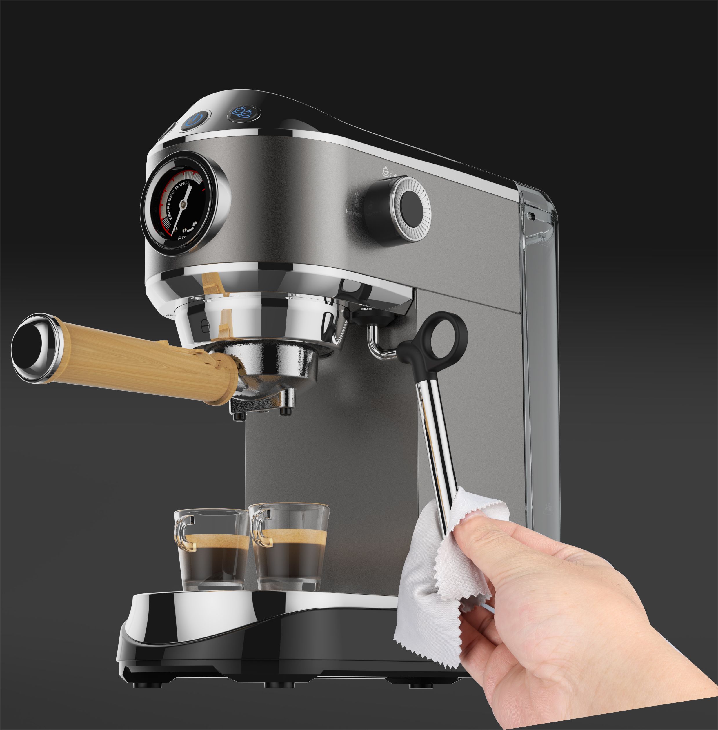 Biolomix 20 Bar Semi-Automatic Powder Coffee Machine with Milk Frother for Espresso