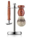 Golddachs Rozenhouten scheerset met zilveren badger tips & scheermes met dubbele rand