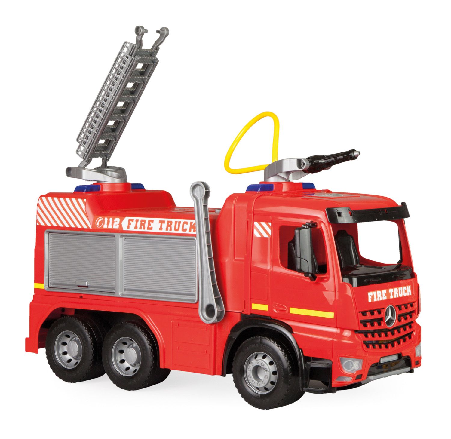 Lena GIGA TRUCKS Ride-on Brandweerwagen Mercedes-Benz Actros - 66cm - Rood/Zilver