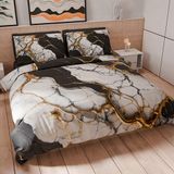 PETTI Artigiani Italiani - Beddengoedset voor tweepersoonsbed 250 x 200 cm (2 kussenslopen 50 x 80 cm inbegrepen), dekbedovertrek van zachte microvezel met digitale print in zwarte marmerlook