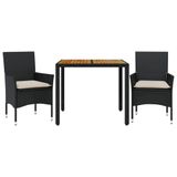 vidaXL Ensemble de jardin 3 pièces avec coussins, polyrotin et acacia, noir