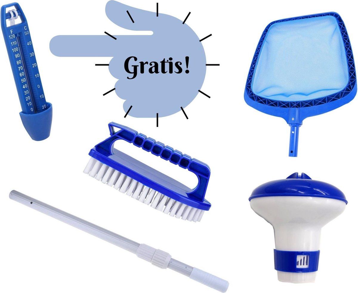 Complete startersset zwembad (met 100cm steel) GRATIS THERMOMETER - Schoonmaakset - Schepnet - Chloordrijver - Thermometer - Borstel