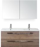 BES LED Seville Badmeubelset 120 cm - 2 Laden Tabacco - Wastafel Enjoy Dubbel met Spiegelkast