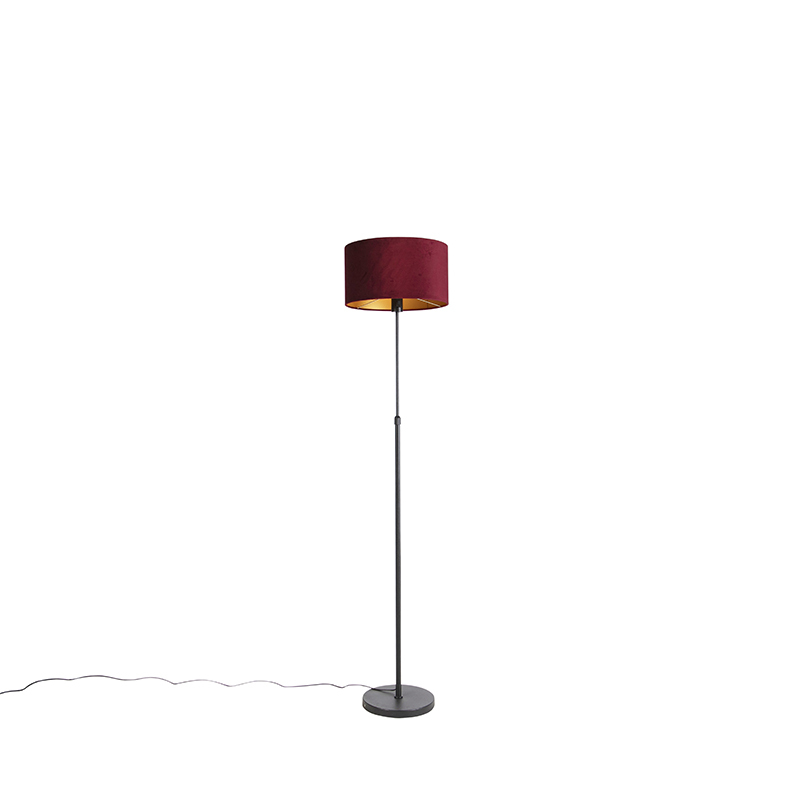 QAZQA Zwarte vloerlamp met velours kap rood met goud 35cm- Parte