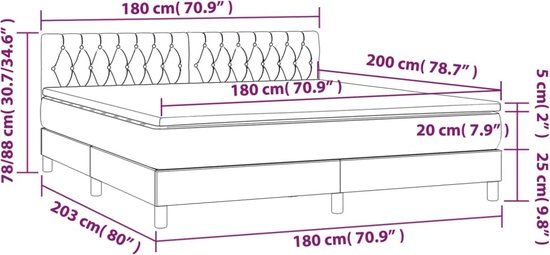 vidaXL Boxspring met matras stof lichtgrijs 180x200 cm