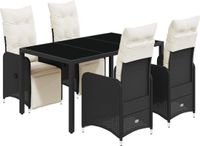 vidaXL 5-delige Bistroset met kussens, polyrattan, zwart