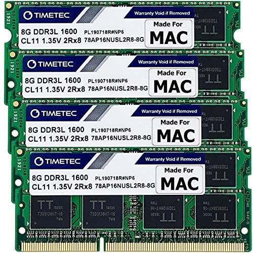 Timetec Hynix IC Apple DDR3 1600MHz PC3-12800 SODIMM Memory Upgrade For MacBook Pro 13-inch/15-inch Mid 2012, iMac 21.5-inch Late 2012/Early 2013,27-inch Late 2012/ 2013,Retina 5K display Late 2014/Mid 2015,Mac mini Late 2012/ Server (32GB Kit (4x8GB))