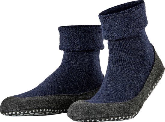 FALKE Cosyshoe antislip noppen merinowol huissokken heren blauw - Maat 43-44