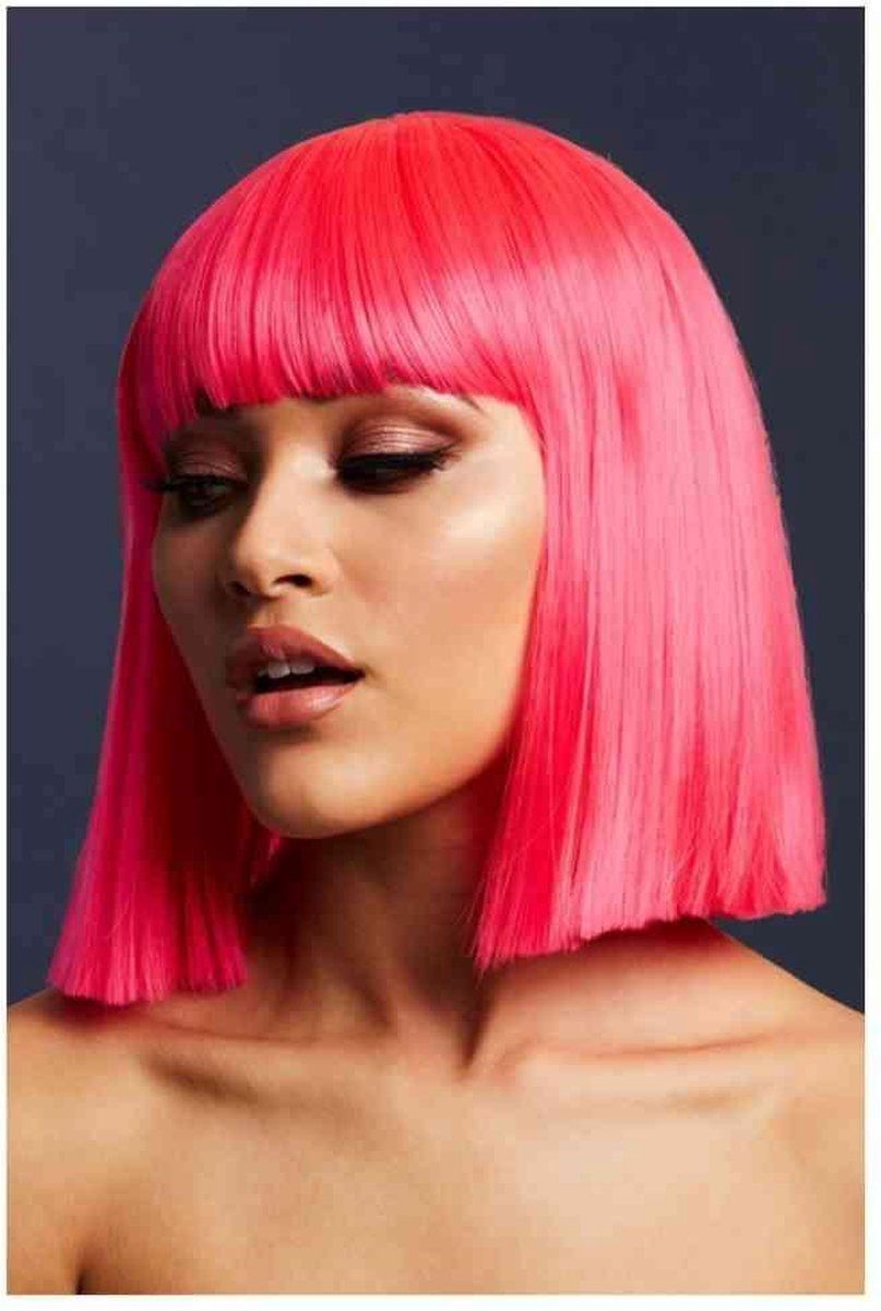 Fever London Pruik Lola Neon Pink Roze - Polyester - 5059513007209