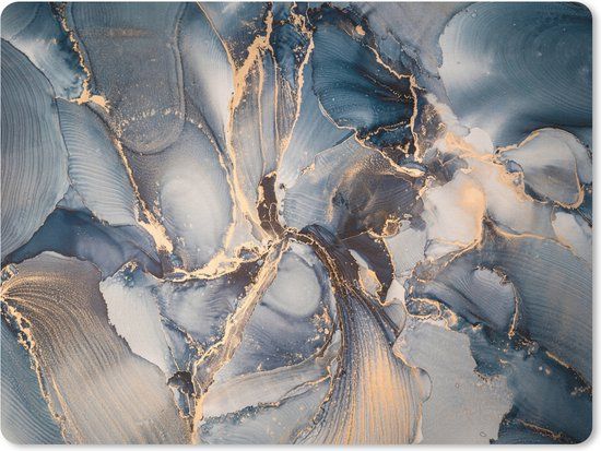 MousePadParadise Muismat Groot - Marmer - Grijs - Blauw - Luxe - Goud - 40x30 cm