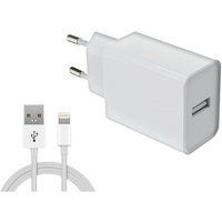 DLH - Netspanningsadapter - 12 watt - 2.4 A (USB) - op kabel: Lightning - wit