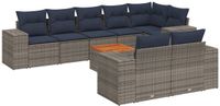 vidaXL 9-delige tuinbankset met kussens, grijs, polyrotan