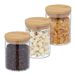 Relaxdays Voorraadpot met Bamboe Deksel, Set van 3, Glazen Opbergpot, 650 ml, Luchtdicht, Keuken, Transparant/Natuur