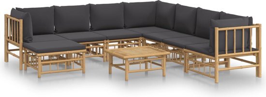 vidaXL 9-delige Loungeset met kussens bamboe donkergrijs