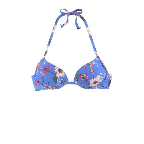 s.Oliver Voorgevormde Gebloemde Push-Up Bikinitop - Blauw