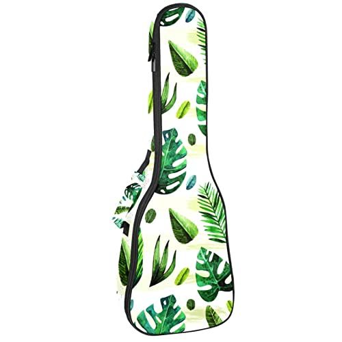 Mersov Concert Ukelele Rugzak, Heavy Duty Ukulele Case Tas met Opslag, Sopraan Concert Tenor Ukelele 10 MM Gewatteerde Tas Tropisch Groen Blad