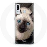 Maniacase Etui voor Samsung Galaxy A20e zwart-witte Siamese kat met blauwe ogen