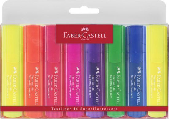 Faber-Castell Textliner 46 Fluorescerende Marker, 8 stuks, meerkleurige superfluorescerende kleuren