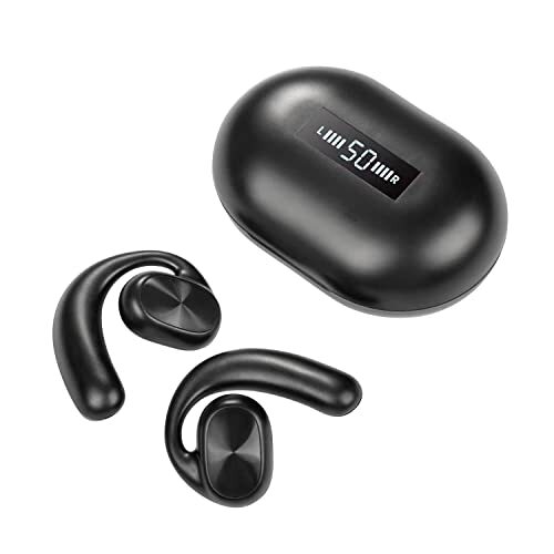 xheqekz Open-Ear Bluetooth oordopjes, niet in ear, True Wireless Non-Bone Conduction met Earhook and Charging Case Built-in Mic, Air Conduction Bluetooth Headphones, Bone Earbuds (zwart)
