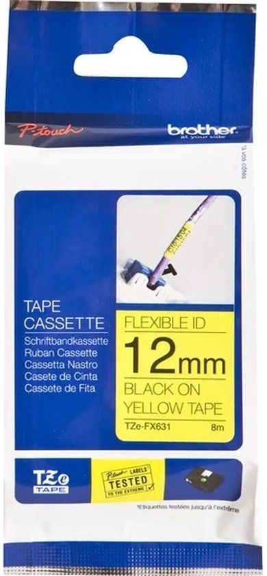 Brother TZE-FX631 Label - Flexible - Black on Yellow - 12mm x 8m - Original