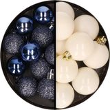 Merkloos / Sans marque Kaemingk B.V. Kerstballen 36x stuks - 3 en 4 cm - donkerblauw en wol wit - kunststof