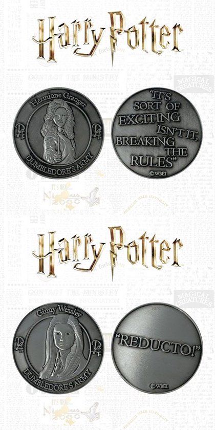 Merkloos Harry Potter Verzamelobject Collectable Coins Dumbledore's Army Hermione & Ginny Limited Edition Set van 2 Grijs