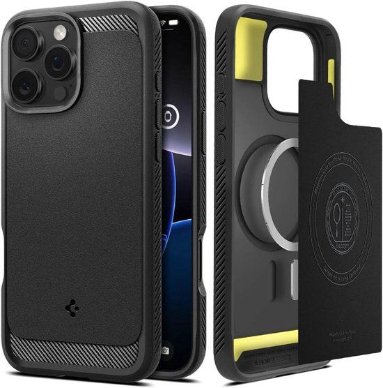 Spigen Rugged Armor MagFit - Hoesje Geschikt voor Apple iPhone 16 Pro - Back Cover Compatibel met MagSafe - Air Cushion - Zwart