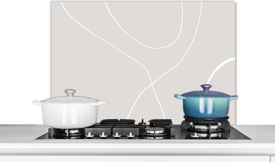 KitchenYeah Spatscherm keuken - Line art - Abstract - Pastel - 90x60 cm - Aluminium