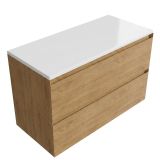 Saniclass Holz Pure Badkamermeubelset - 100x45x62.5cm - Torino solid surface topblad wit - zonder kraangat - 2 lades - mat eiken natural (hout) SW1420787/SW1471863