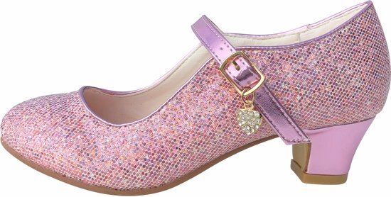 Spaansejurk NL Spaanse Prinsessen schoenen roze glamour glitterhartje maat 24 - binnenmaat 16 cm - bij jurk