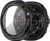 Bandz PC hard case hoesje met screenprotector - geschikt voor Samsung Galaxy Watch 8 Classic - beschermhoes van hard plastic met bezel - full cover (zwart met oranje)