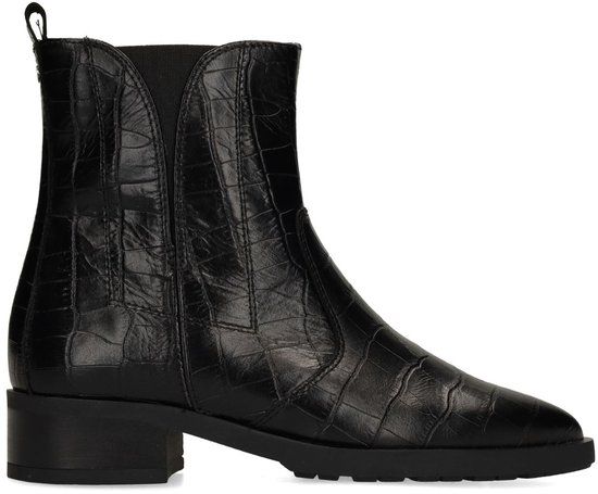 No Stress - Dames - Zwarte leren croco enkellaarsjes - Maat 42