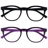 OPULIZE Blu 2 Stuks Blauw Licht Blokkeert Leesbril Zwart Purper Computer Gamen Ontspiegeld Mannen Vrouwen BB5-15 +1,00