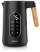 Arendo waterkoker, roestvrij staal, 1,7 liter, 2200 W, theekoker met temperatuurregeling van 40 tot 100 °C, 5 directe selectietoetsen, dubbele wand, handgreep met houtlook, LED-display, BPA-vrij, zwart