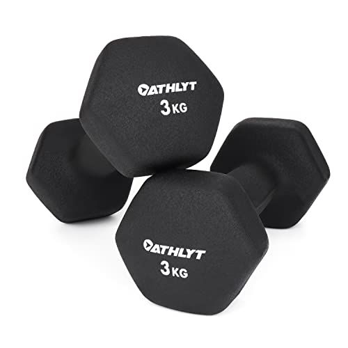 Athlyt Hand Dumbbells Neoprene Pairs Unisex - Home Dumbbell Weights & At Home Workout Equipment - Indoor Weight Training & Gym Home Fitness - Various Colours in 1 kg, 2 kg, 3 kg, 4 kg, 5 kg, 6 kg