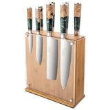 Katana Saya Elements 9-delige messenblokset regenwoudgroen - VG-10 Damascusstaal met hoog koolstofgehalte voor extreme hardheid en scherpte – Handgreep van olijfhout en hars