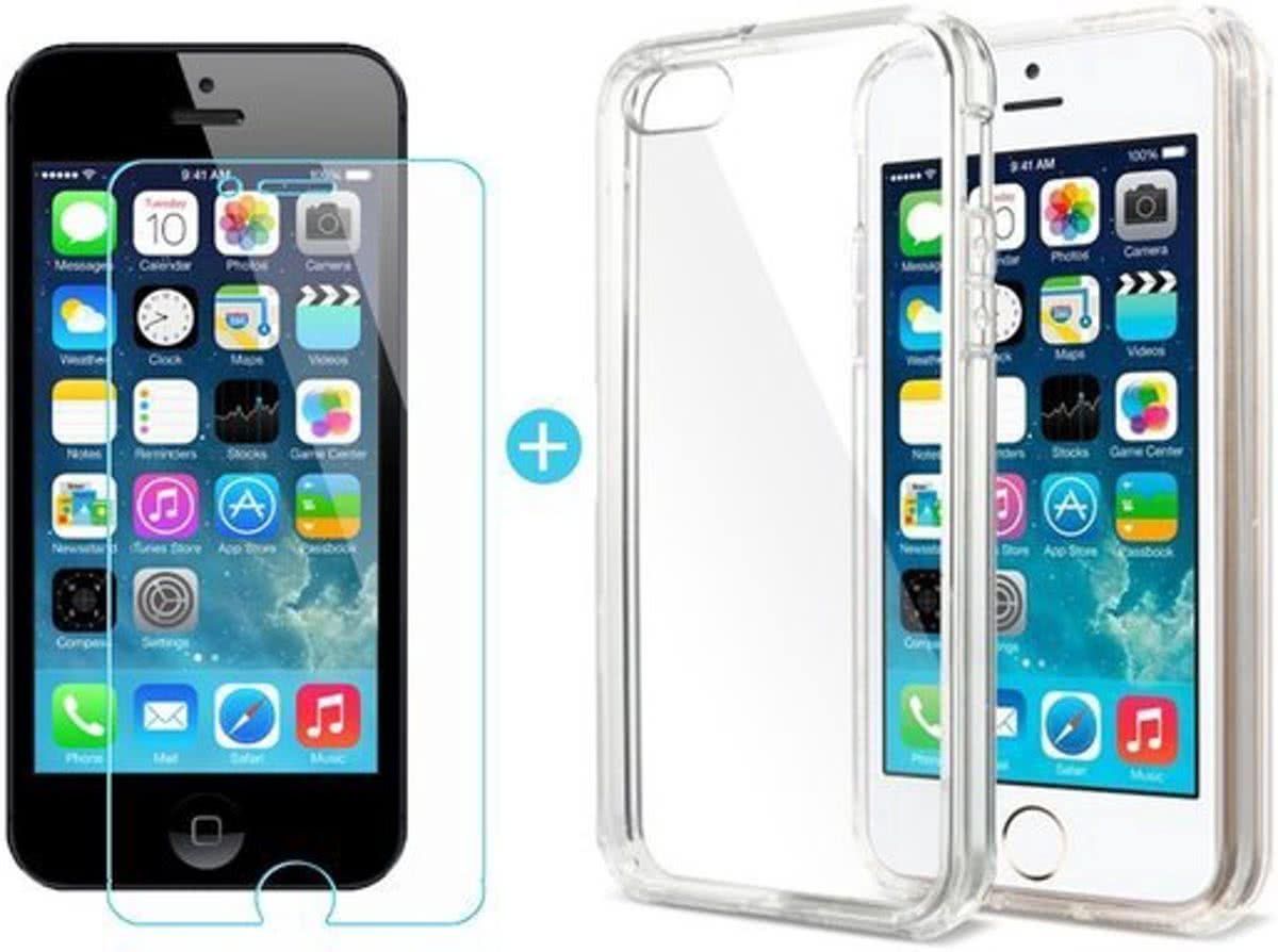 Shoperience Ultra Dunne TPU silicone case hoesje + Tempered glass Screenprotector iPhone 5/ 5S/ SE - Basic Protection Kit