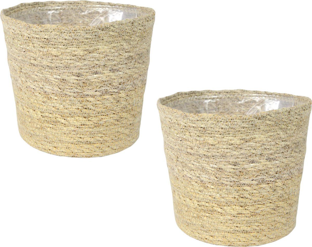 Steege Set van 2x plantenpotten - Jute/zeegras - Ø30cm - Creme beige