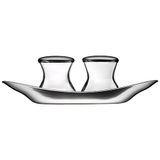 WMF Wagenfeld strooierset, 3-delig, Max en Moritz, strooier met bord, zoutbelasting, pepervaatje, glas, Cromargan roestvrij staal, gematteerd, vaatwasmachinebestendig