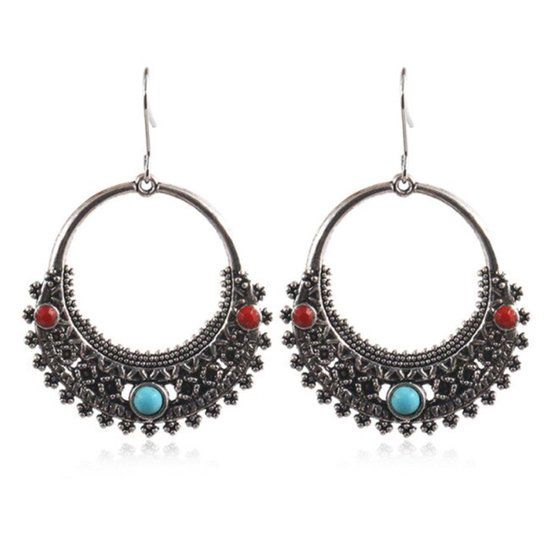 Deja Jewels Lookinggoodtoday Ronde zilverkleurige dames oorbellen met multicolor steentjes